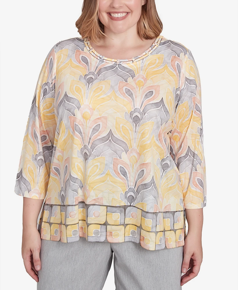 Alfred Dunner Plus Dress Code Geometric Medallion Crewneck Top