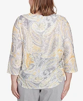 Alfred Dunner Plus Dress Code Textured Paisley Beaded Neck Top