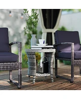 Outsunny 18" Wicker Table, 2-Tier Outdoor Side Table, Mixed