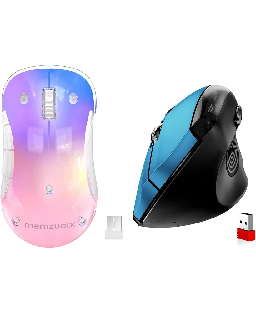 memzuoix 2.4G Wireless Mouse, Cordless Computer Mice Wireless Mouse for Laptop, Desktop, Pc, MacBook- 2 Pack (Led Rechargeable Wireless Mouse+Blue Erg