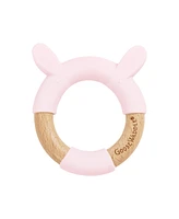 GooseWaddle Pink Bunny Circle Teether Wooden + Silicone