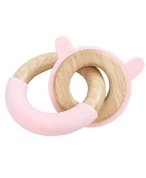 GooseWaddle Pink Bunny Silicone + Wood Double Teether