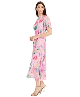 Maggy London Women's Floral-Print Flutter-Sleeve Maxi Dress