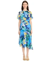 Maggy London Women's Flutter-Sleeve Floral-Print Asymmetrical Dress