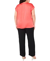 Vince Camuto Plus Solid Split-Neck Short-Sleeve Blouse