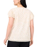 Vince Camuto Plus Foiled Dot-Print Ruffled-Sleeve Blouse