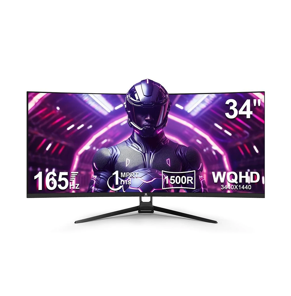 Z-edge 34" Ultra Wide 2K Curved Gaming Monitor, 21:9 Uwqhd 3440x1440, 165Hz, 1ms, FreeSync, Hdmi x2, DisplayPort x2, Pbp & Pip Mode