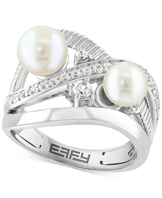 Effy Cultured Freshwater Pearl (6 & 7mm) & Zircon (5/8 ct. t.w.) Crossover Statement Ring in Sterling Silver