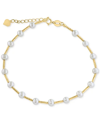 Effy Cultured Freshwater Pearl (4mm) Textured Link Bracelet in 14k Gold