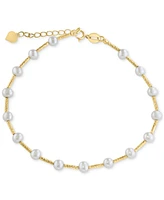 Effy Cultured Freshwater Pearl (4mm) Textured Link Bracelet in 14k Gold