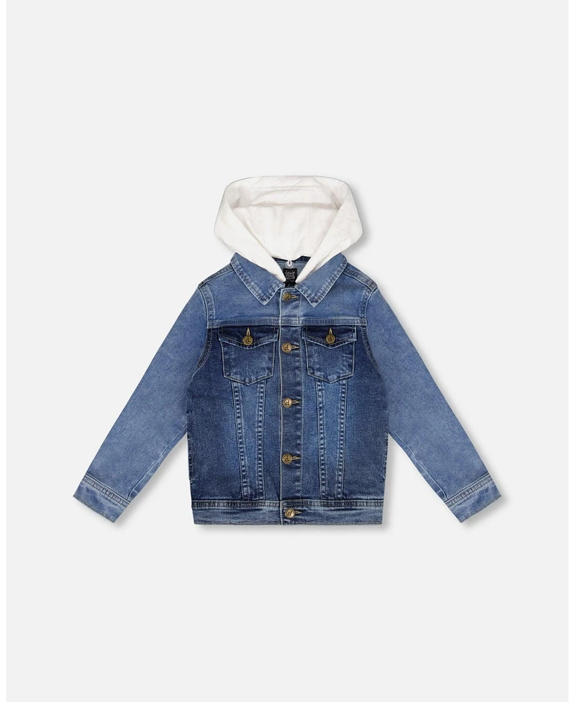 Deux par Boy Denim Jacket With French Terry Hood White And Blue - Toddler|Child