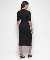Dkny Women's Short Sleeve Grated Yoke Sweater Dress