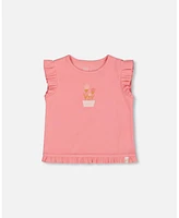 Deux par Big Girls Rib Tank Top With Frills Coral Pink