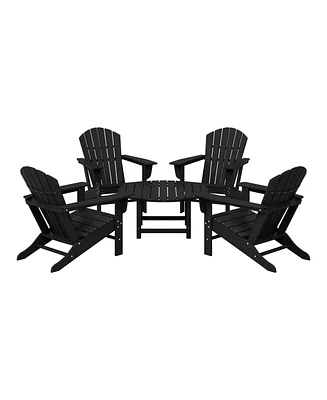 5-Piece Outdoor Patio Hdpe Adirondack Chair With Round Coffee Table Conversation Set