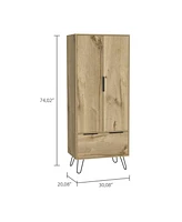 Begonia Closet, One Drawer, Double Door Cabinet , Hairpin Legs, Light Oak