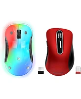 memzuoix 2.4G Wireless Mouse, Cordless Computer Mice Mouse for Laptop, Desktop, Pc, MacBook- 2 Pack (Led Rechargeable Mouse+ red Wir