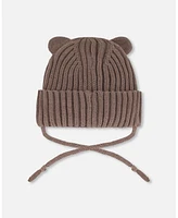 Deux par Baby Boys Knit Hat With Strings Taupe