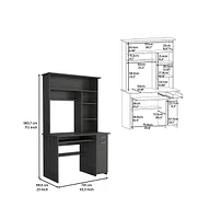 Xalo 180 Compu Hutch Desk, Keyboard Tray, Door Panel For Cpu, Multiple Shelves, One Drawer, Light Gray