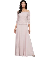 Alex Evenings Women's Off-The-Shoulder Mixed-Media Gown