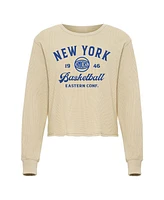 Sportiqe Men's and Women's Cream New York Knicks High Country Collection Cullen Waffle Knit Long Sleeve T-Shirt