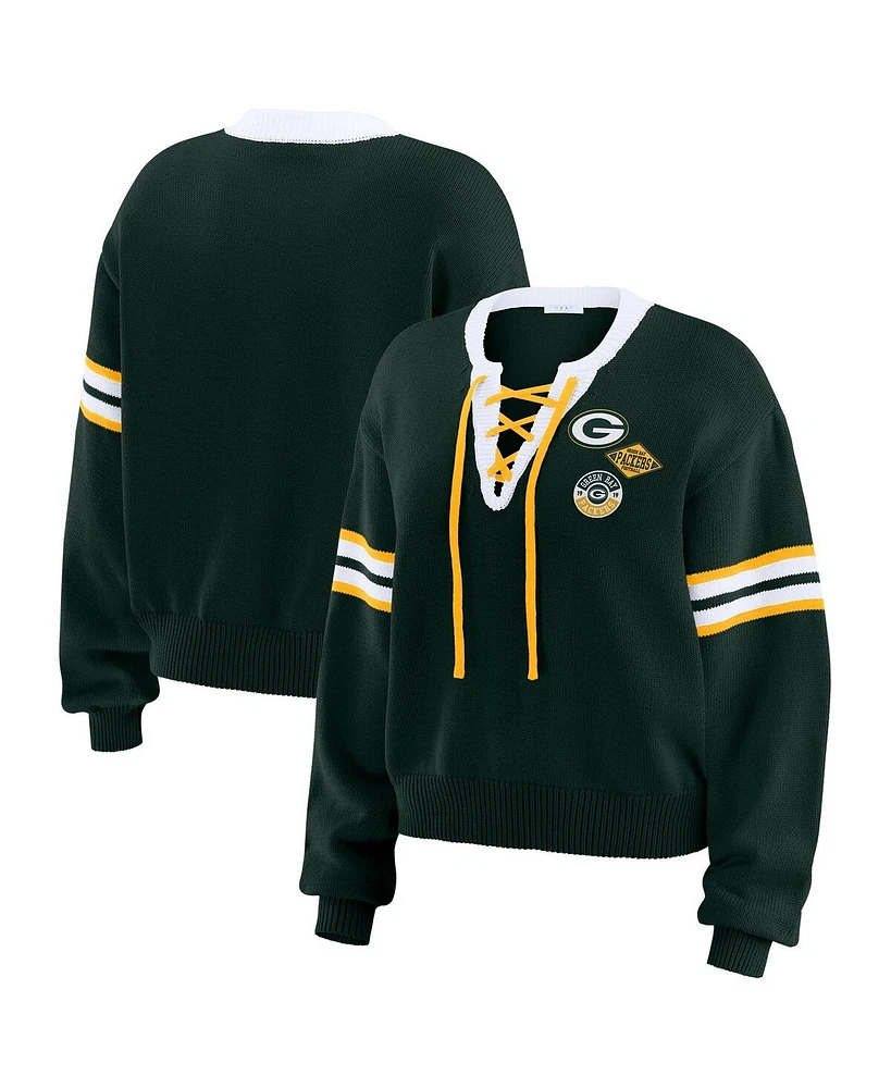 Wear By Erin Andrews Women's Green Bay Packers Lace-Up Pullover Sweatshirt