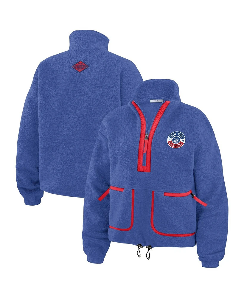 Wear by Erin Andrews Women's Blue New York Rangers Polar Fleece Half-Zip Jacket