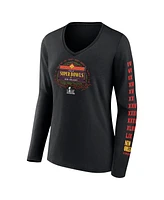 Fanatics Women's Black Super Bowl Lix Marble Wordmark V-Neck Long Sleeve T-Shirt