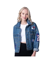 G-iii 4Her by Carl Banks Women's New York Rangers Game Ball Cropped Button-Up Denim Jacket