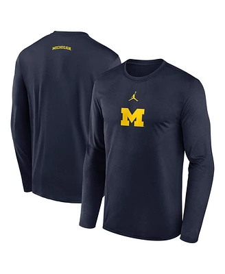 Jordan Men's Navy Michigan Wolverines On-Court Basketball Shootaround Performance Long Sleeve T-Shirt