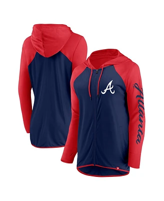 Fanatics Women's Navy/Red Atlanta Braves Script Sleeve Full-Zip Hoodie