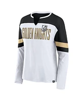 Fanatics Women's White/Black Vegas Golden Knights Frozen Long Sleeve Notch Neck T-Shirt