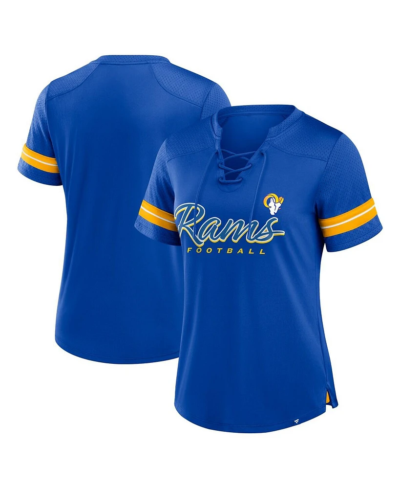 Fanatics Women's Royal Los Angeles Rams Play Script Lace-Up T-Shirt