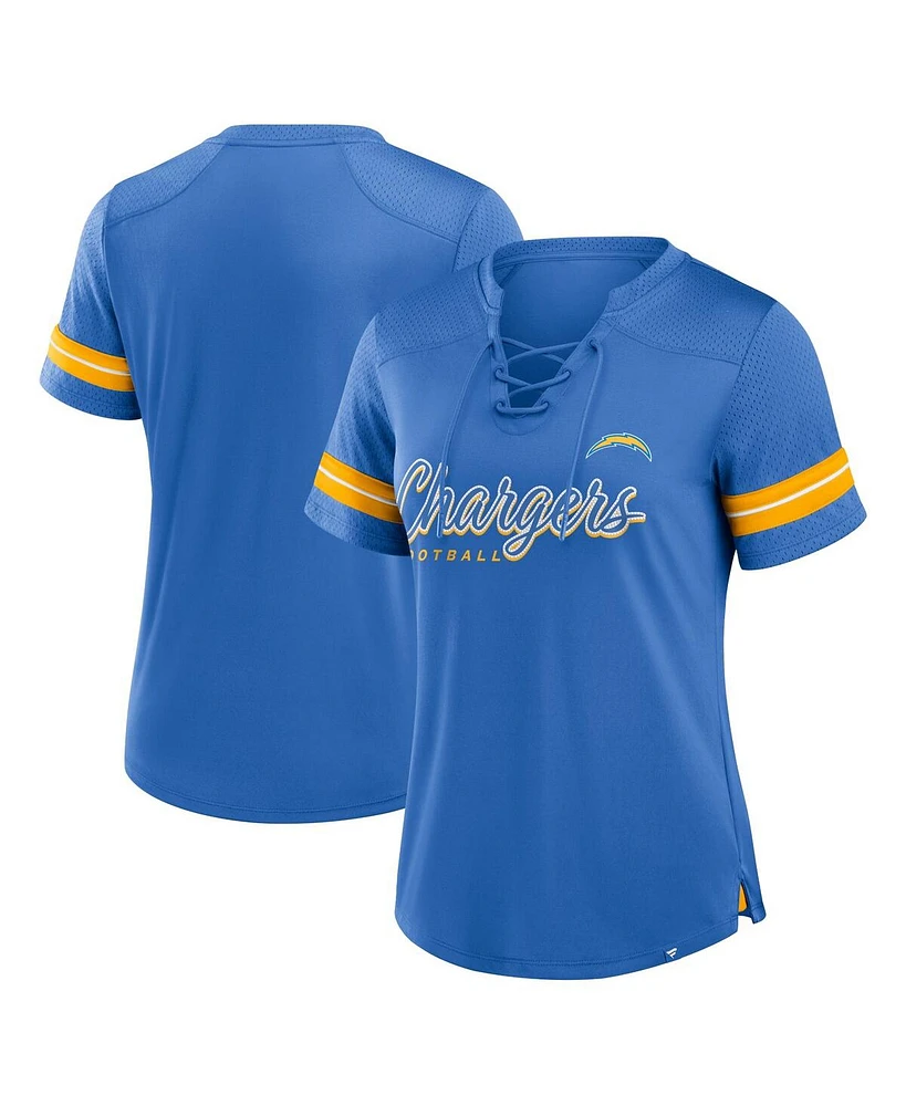 Fanatics Women's Powder Blue Los Angeles Chargers Play Script Lace-Up T-Shirt