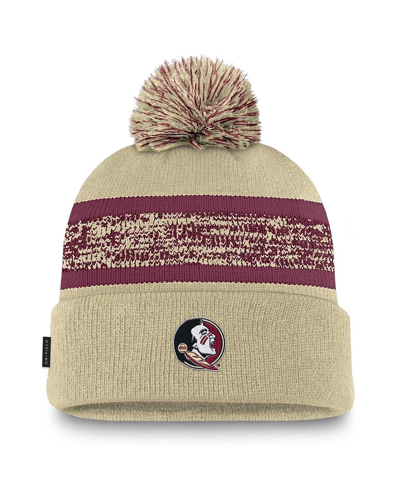 Nike Men's Gold Florida State Seminoles On-Field Peak Cuffed Knit Hat with Pom