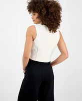Bar Iii Petite V-Neck Button-Front Cropped Vest, Exclusively at Macy's