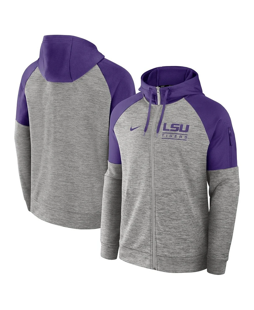 Nike Men's Heather Gray Lsu Tigers Fitness Raglan Performance Full-Zip Hoodie