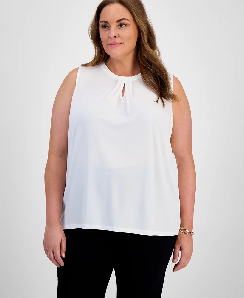 Kasper Plus Keyhole-Neckline Sleeveless Top