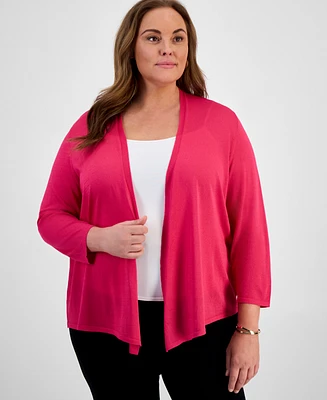 Kasper Plus 3/4-Sleeve A-Line Cardigan