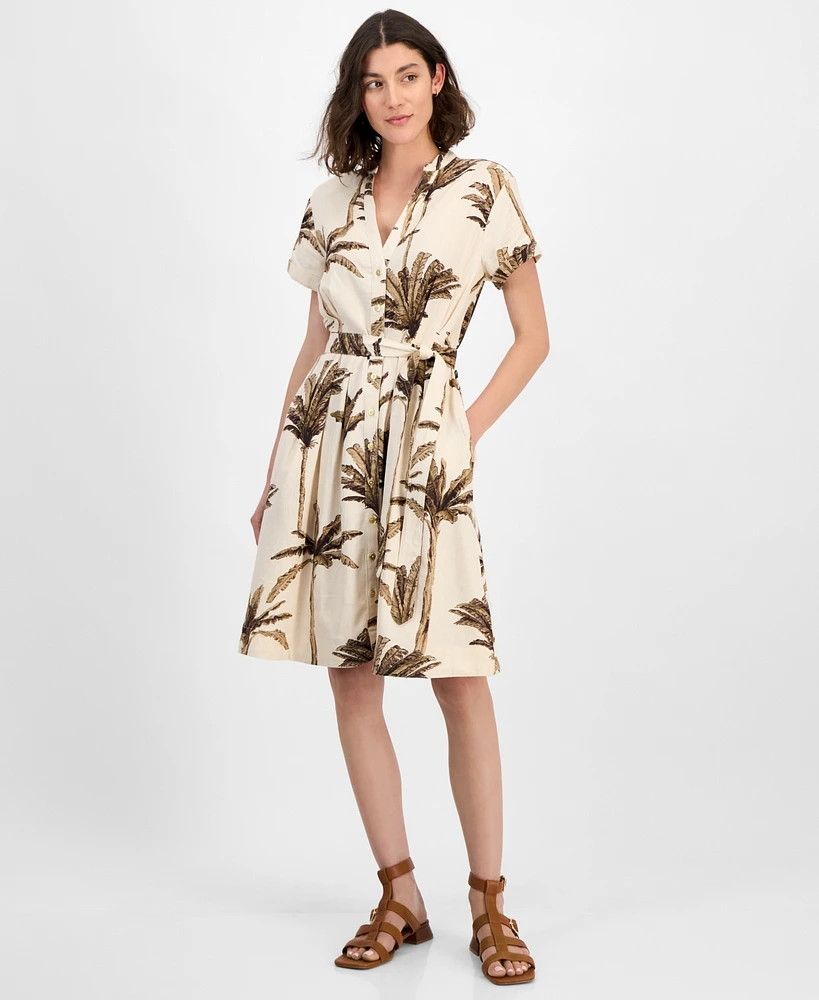 Nautica Jeans Women's Palm-Print Short-Sleeve Shirtdress