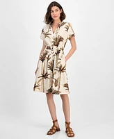 Nautica Jeans Women's Palm-Print Short-Sleeve Shirtdress