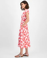 Tommy Hilfiger Women's Riviera Floral Bubble-Sleeve Midi Dress