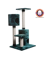 Armarkat Real Wood Cat Tree Condo House With 2 Private Condos 43" Green A4301