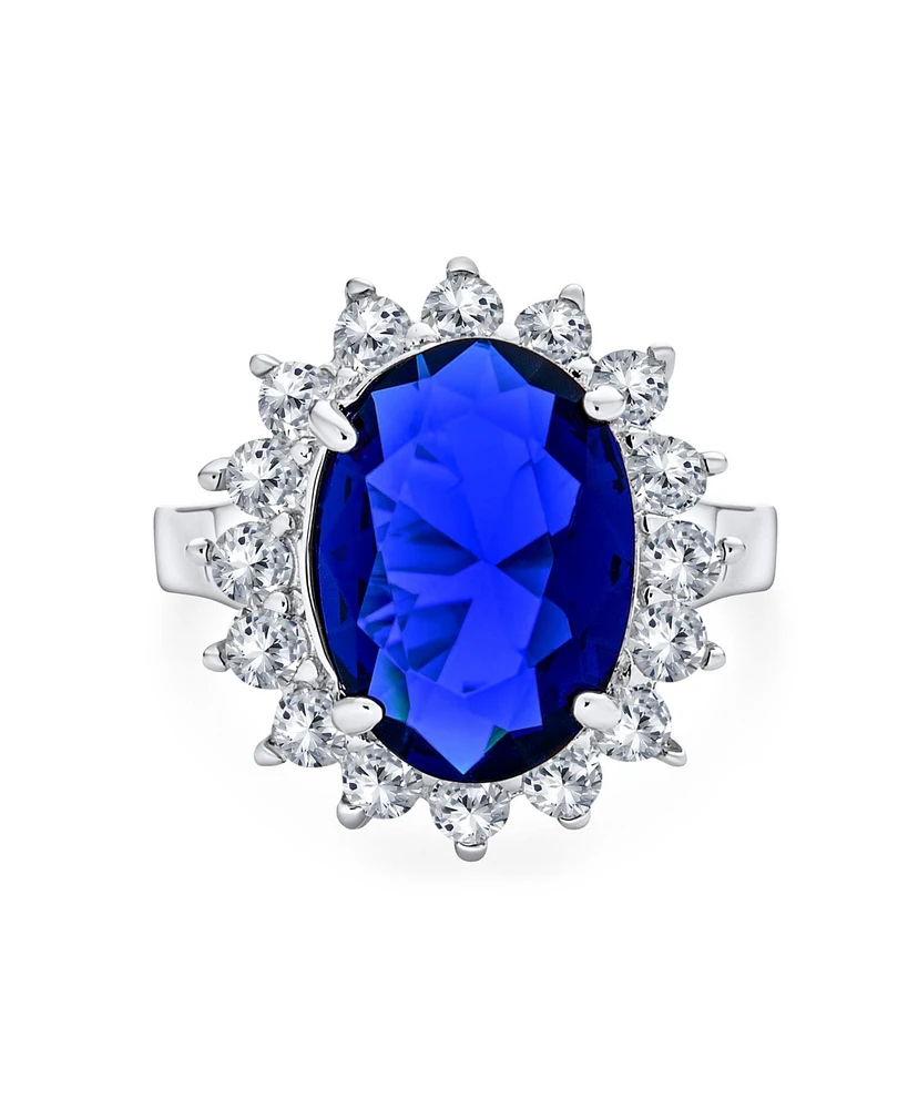 Bling Jewelry Royal Blue Oval Cubic Zirconia 6CTW Cz Cocktail Ring .925 Sterling Silver