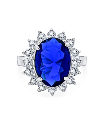 Bling Jewelry Royal Blue Oval Cubic Zirconia 6CTW Cz Cocktail Ring .925 Sterling Silver