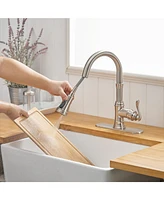 Single Handle 3 Spray High Arc Pull Down Sprayer Kitchen Faucet With Deck Plate in Brushed Nickel