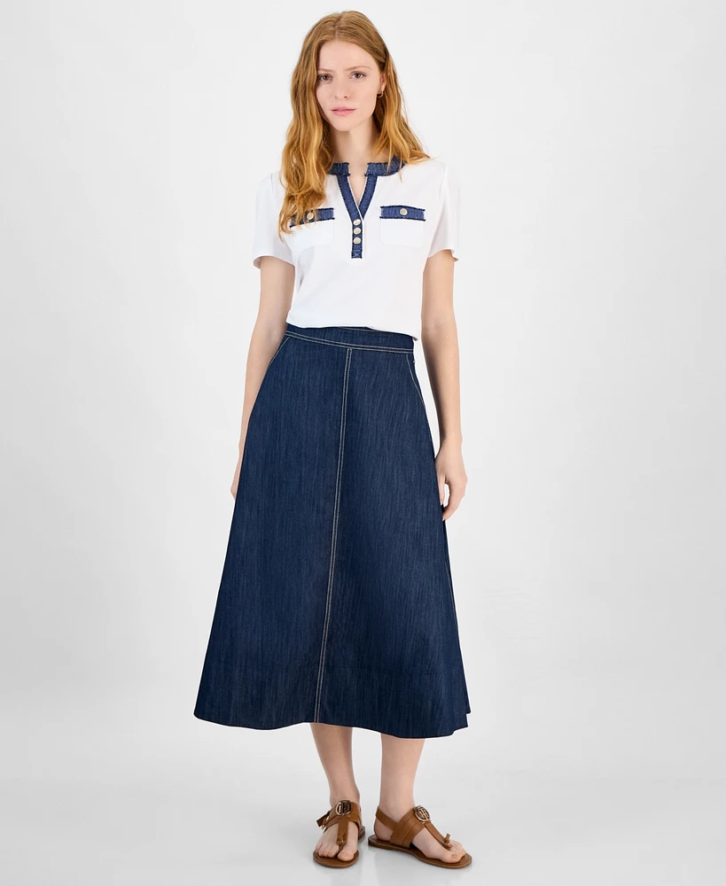 Tommy Hilfiger Women's Denim Midi Circle Skirt