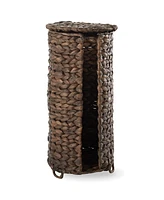 Casafield Toilet Paper Roll Holder with Lid - Espresso, Fits 3 Rolls, Free Standing Water Hyacinth Bath Tissue Storage Organizer for Bathroom