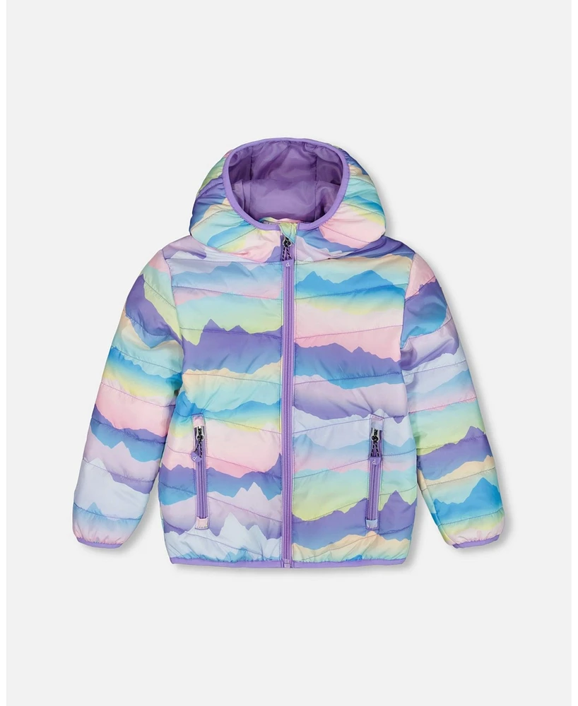 Deux par Toddler Girls Printed Quilted Mid-Season Jacket Mauve And Blue, Pink Mountain - Toddler|Child