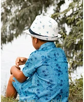 Deux par Toddler Boys Printed Chambray Short Sleeve Shirt Pale Blue And Navy - Toddler|Child