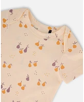 Deux par Baby Girls Cotton Onesie Peach Printed Pears